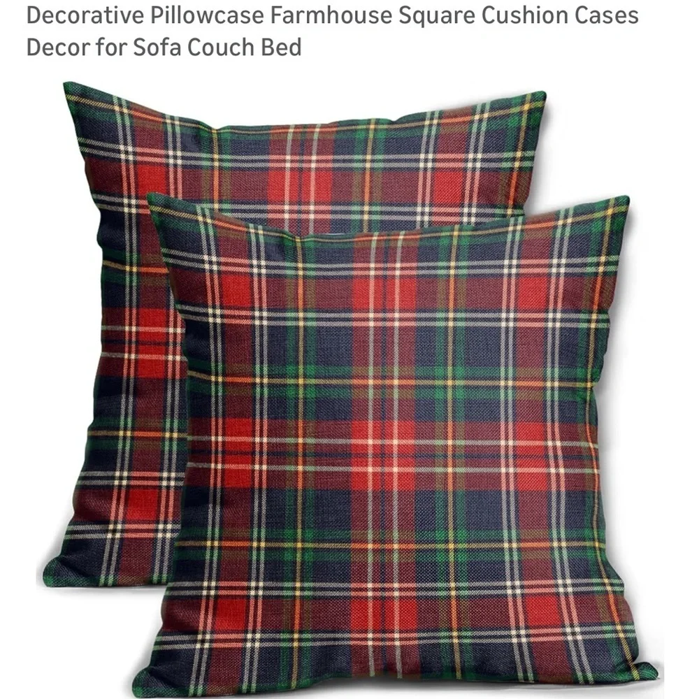 New  Set of 2  Plaid Pillows Covers - Red and Green 18 X 18